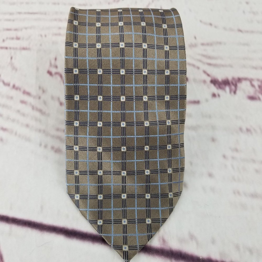 Burma Bibas Neck Tie Gray Blue Plaid 100% Silk